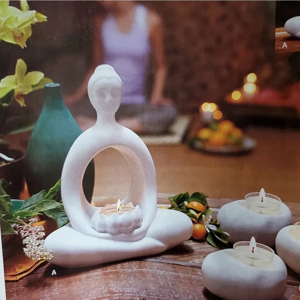 🩵NIB PartyLite White Zen Incense & Tealight Candle Holder